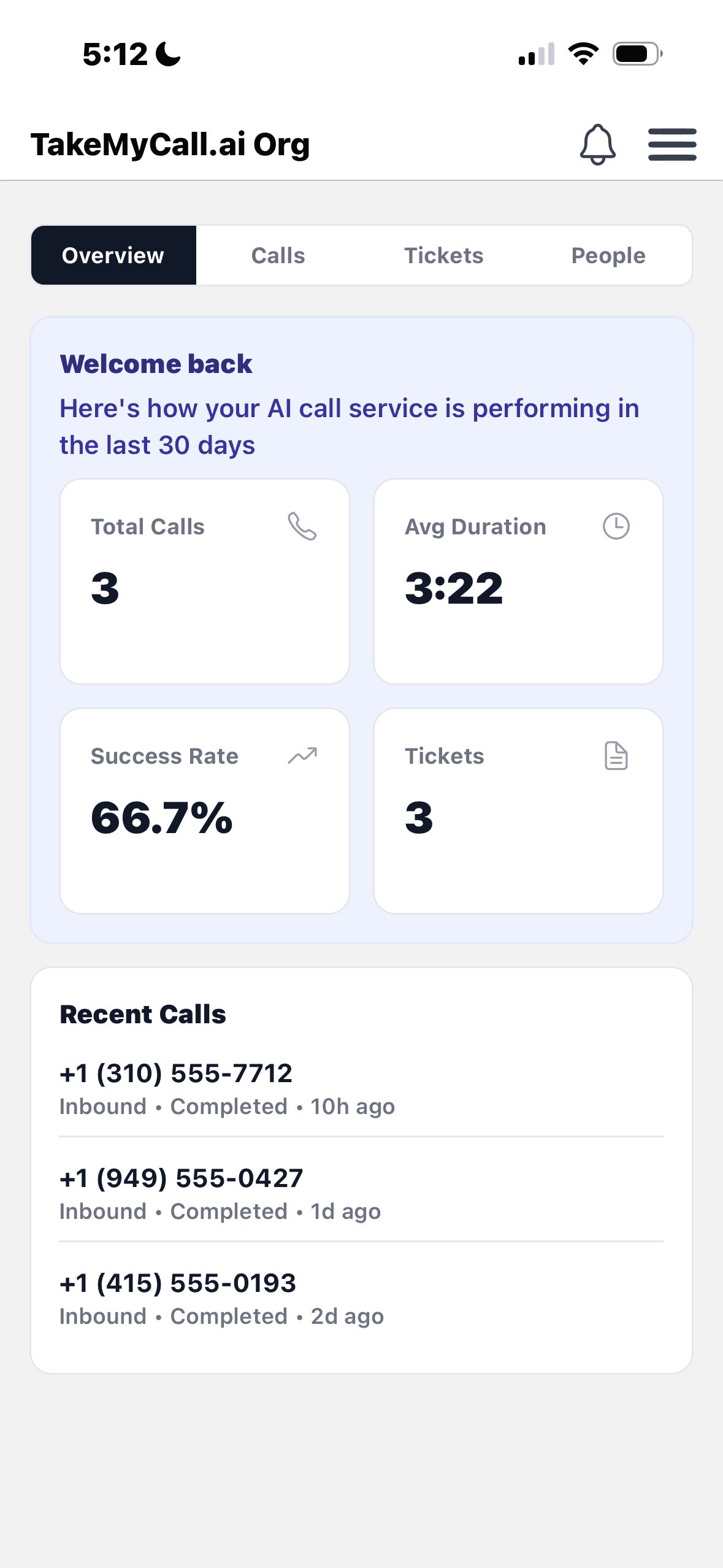 takemycall.ai App Demo Image