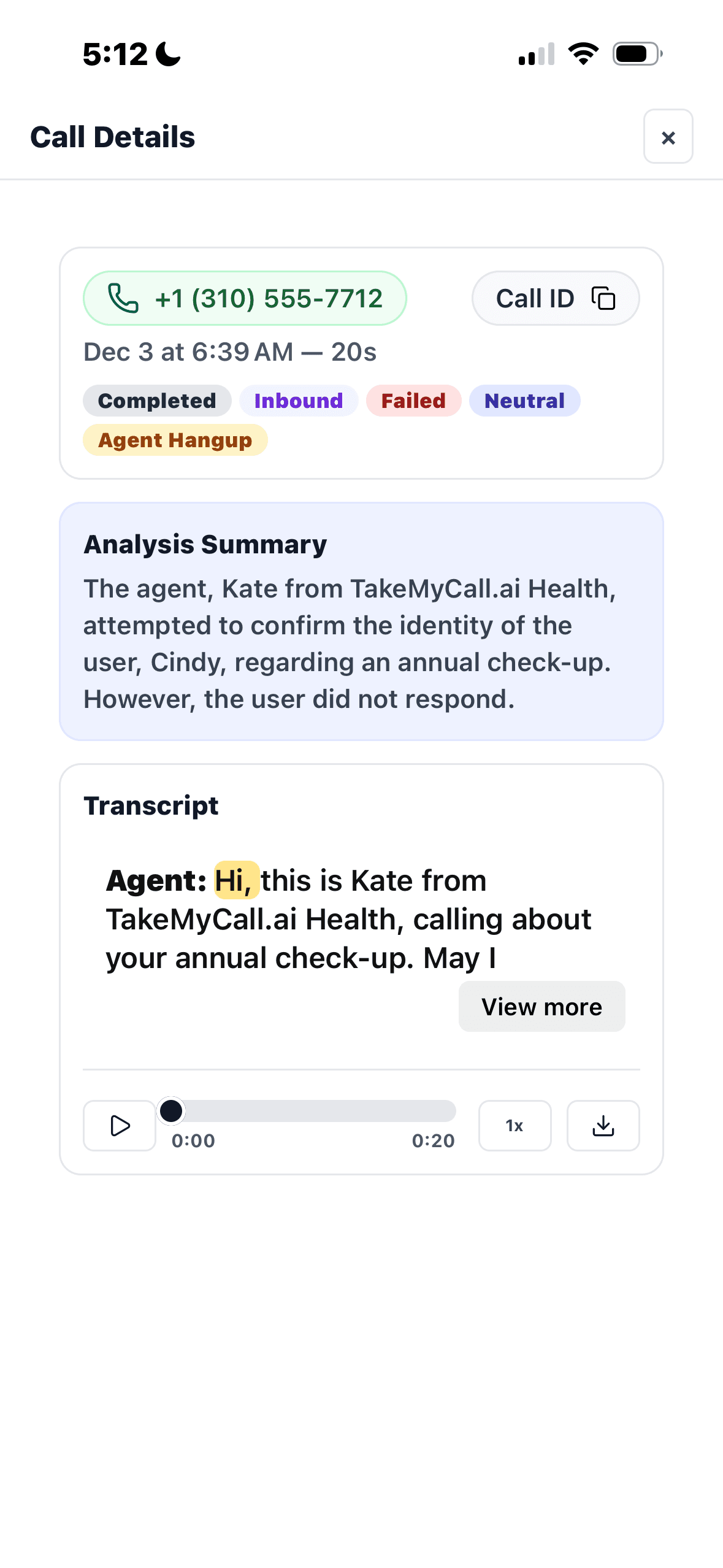 takemycall.ai App Demo Image